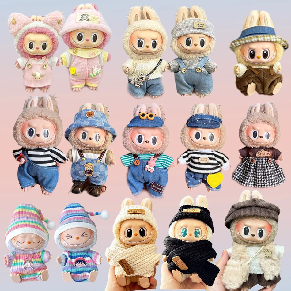 Labubu Clothes Fashion Overalls Labubu Idol V1 V2 Dolls Clothing Accessories 15/17cm Plush Doll Universal Toy Gifts Hot In Stock