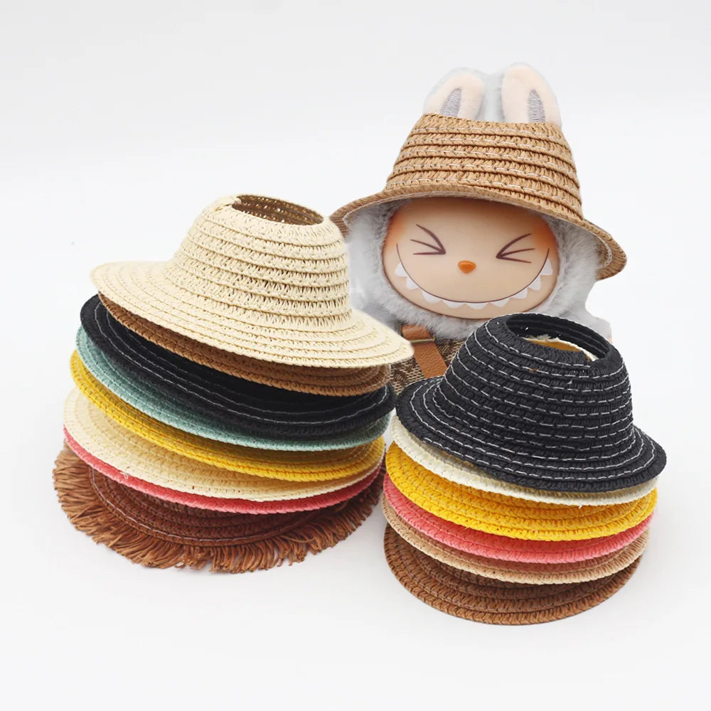 Labubu Hat Open Top Straw Hat Woven Hat Labubu Party Clothing Accessories Countryside Style Labubu Outfit for Sitting Party
